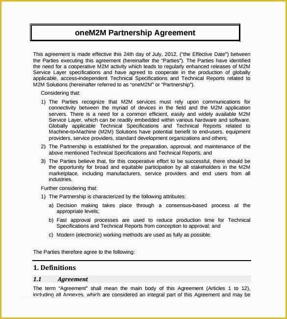 Business Contract Template Free Of 16 Partnership Agreement Templates