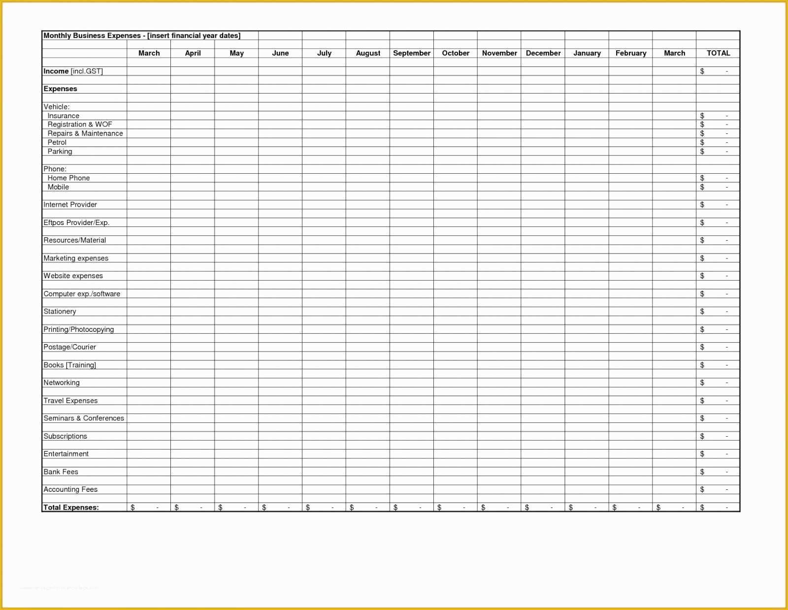 Business Expense Report Template Free Of Business Expenses Template Free Download Business