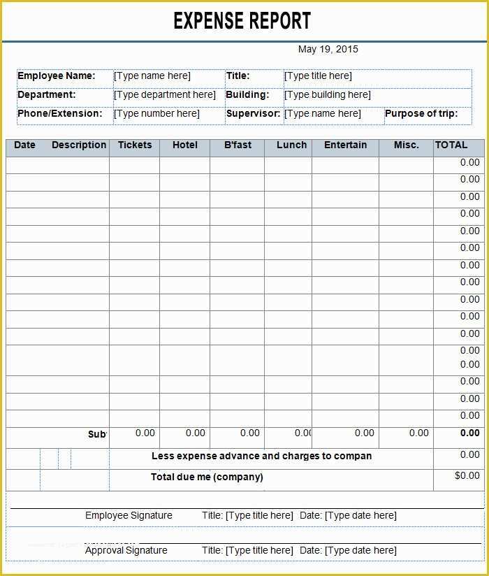 Business Expense Report Template Free Of Employee Expense Report Template 8 Free Excel Pdf