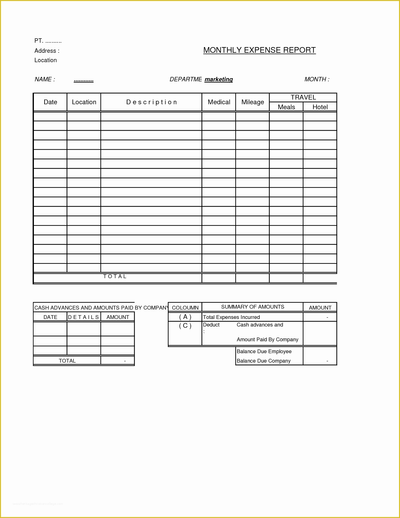Business Expense Report Template Free Of Free Expense Report form Sample to Track Pany Expenses