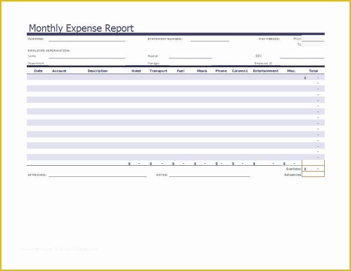 Business Expense Report Template Free Of Ms Excel Monthly Expense Report Template