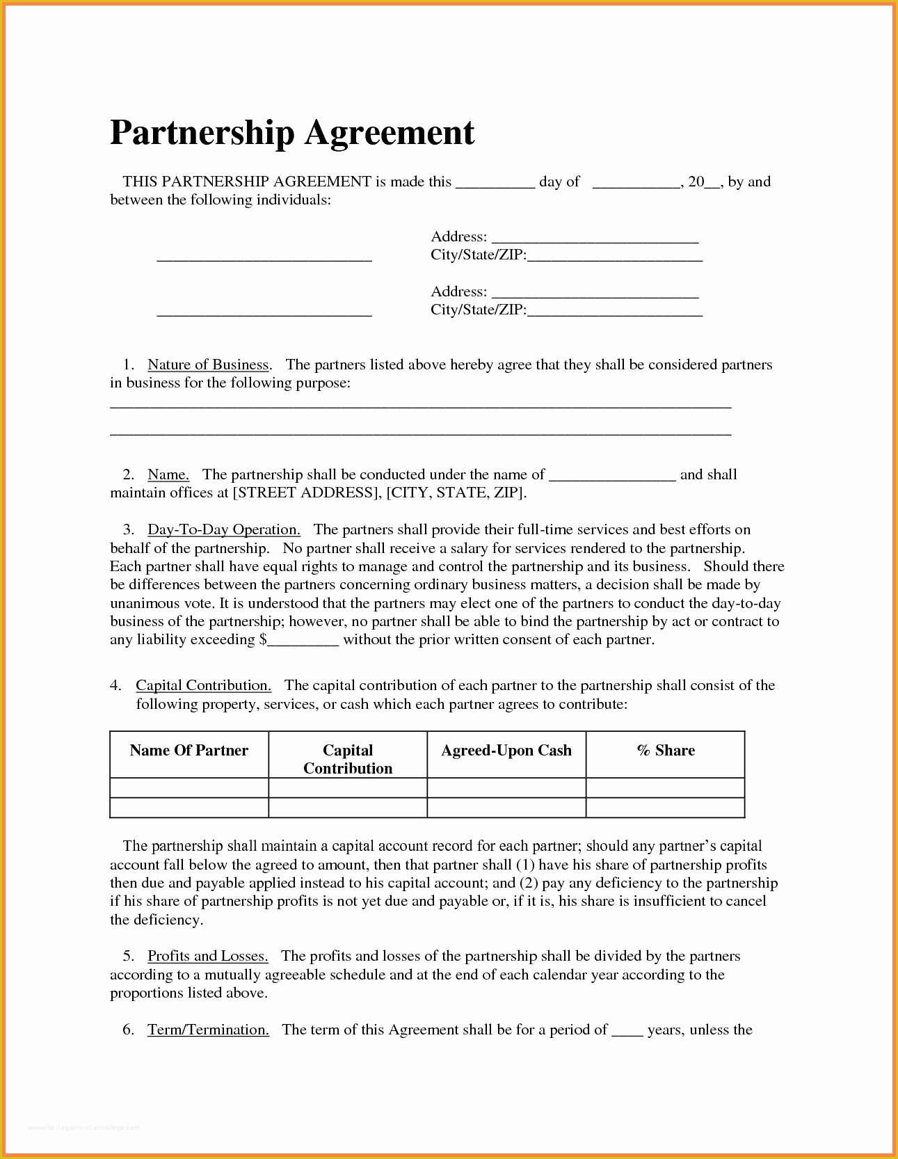 Business Partnership Agreement Template Free Of 4 Business Partnership Agreement Template