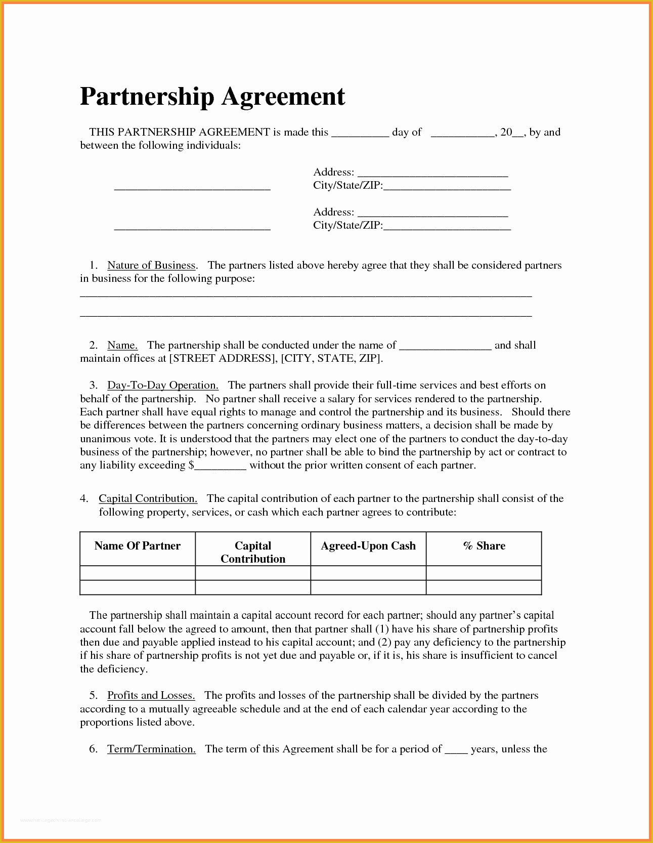Business Partnership Agreement Template Free Of 4 Business Partnership Agreement Template