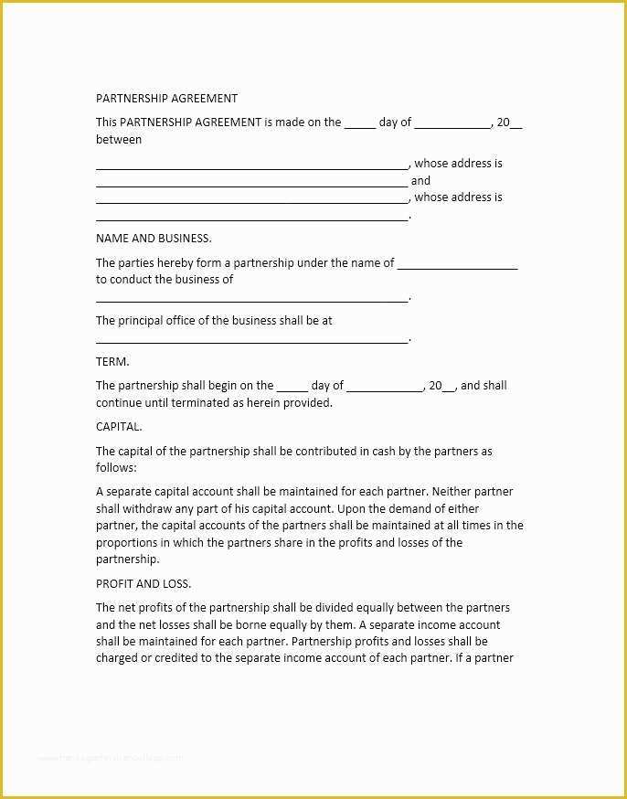 Business Partnership Agreement Template Free Of 40 Free Partnership Agreement Templates Business General