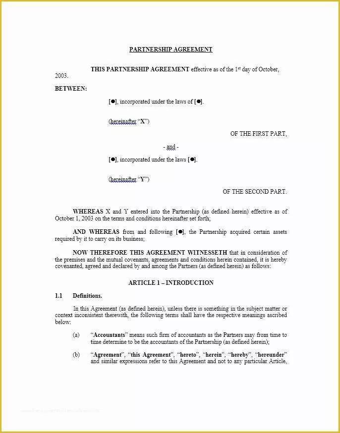 Business Partnership Agreement Template Free Of 40 Free Partnership Agreement Templates Business General