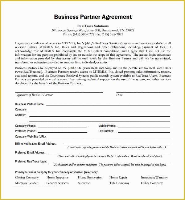 Business Partnership Agreement Template Free Of 8 Business Partner Agreements