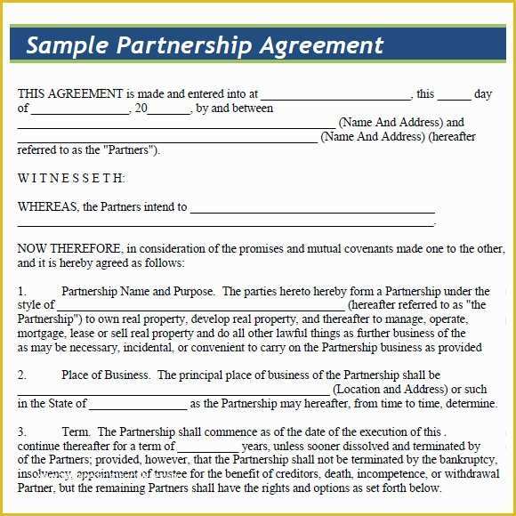 Business Partnership Agreement Template Free Of 8 Sample Partnership Agreements