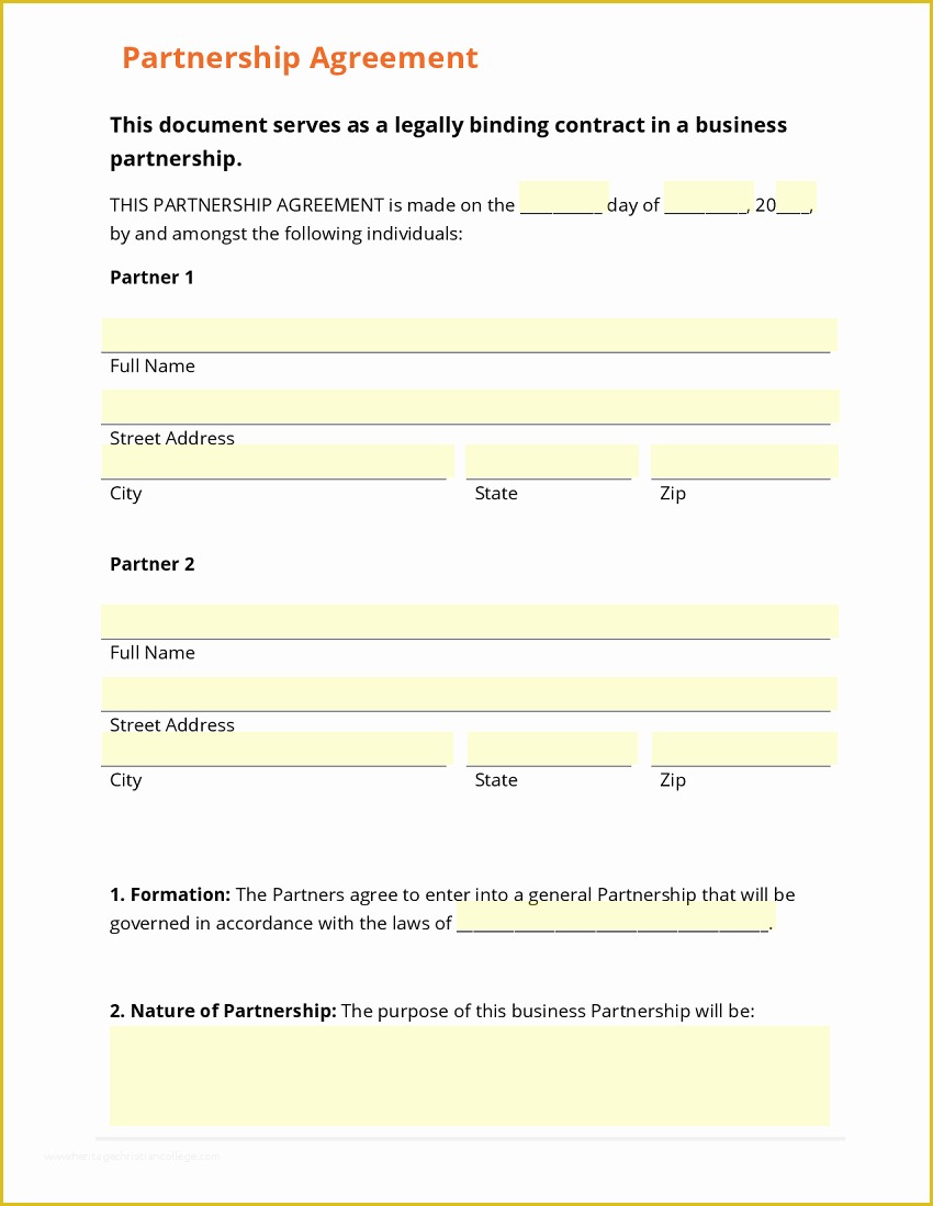 Business Partnership Agreement Template Free Of Business form Template Gallery