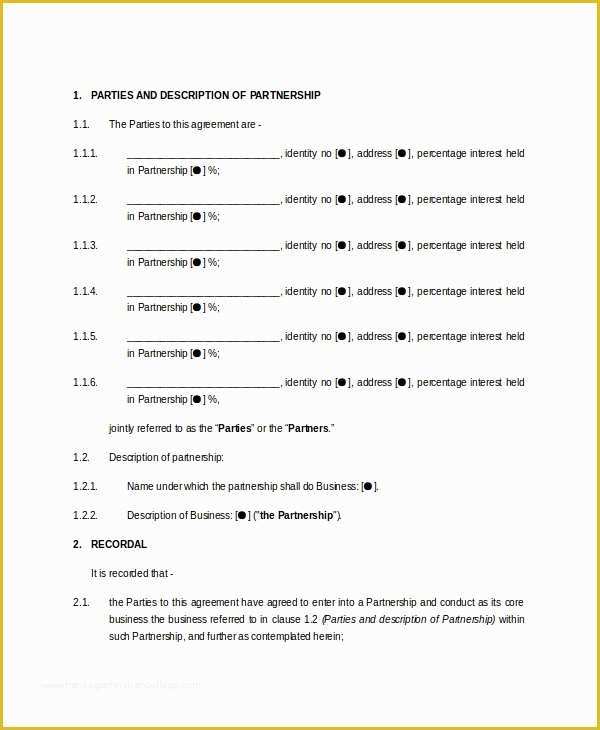 Business Partnership Agreement Template Free Of Business Partnership Agreement 8 Free Pdf Word