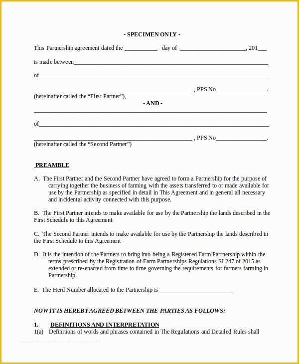 Business Partnership Agreement Template Free Of Business Partnership Agreement 8 Free Pdf Word
