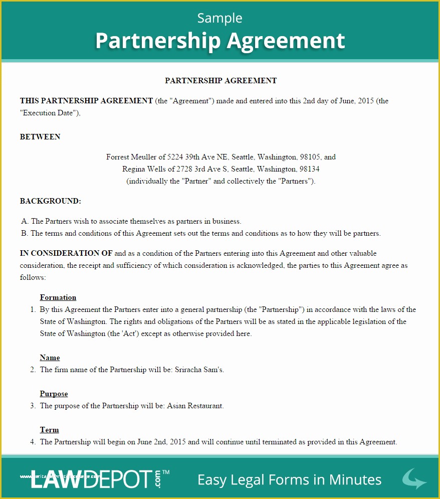 Business Partnership Agreement Template Free Of Free Partnership Agreement Create Download and Print