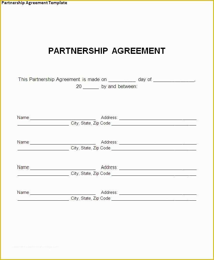 Business Partnership Agreement Template Free Of Partnership Agreement Template forms Word format Excel