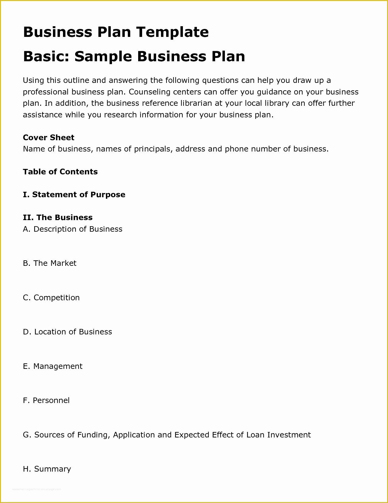 Business Plan Template Free Of Printable Sample Business Plan Template form