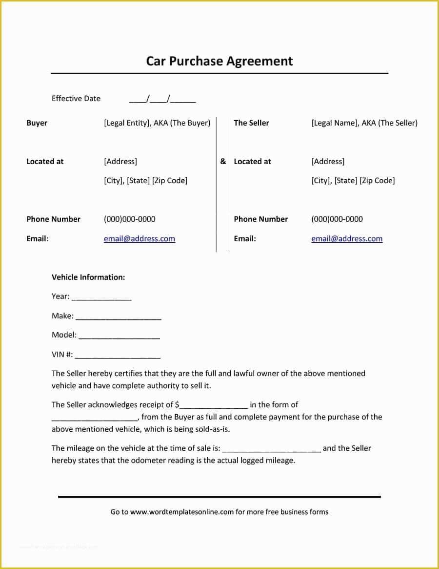 Buyout Agreement Template Free Of 42 Printable Vehicle Purchase Agreement Templates