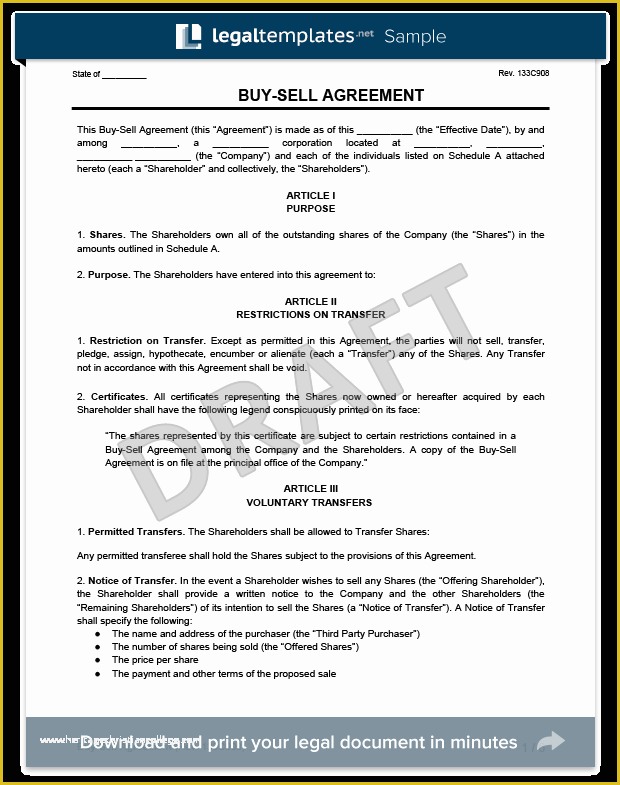 Buyout Agreement Template Free Of Buy Sell Agreement Template