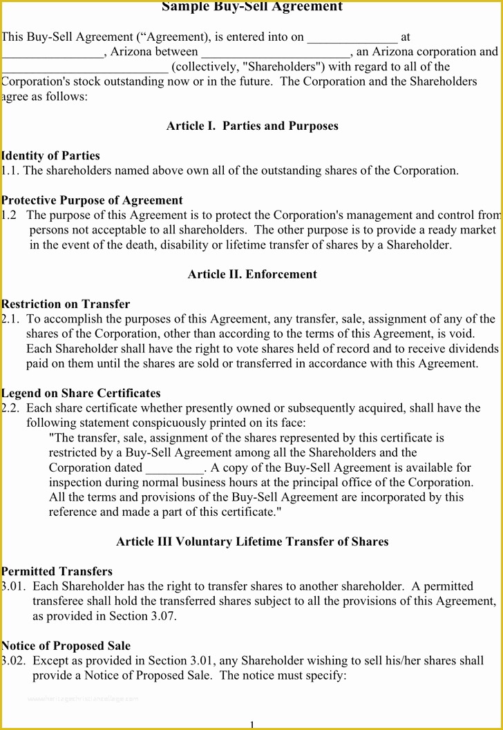 Buyout Agreement Template Free Of Free Sample Buy Sell Agreement Doc 57kb