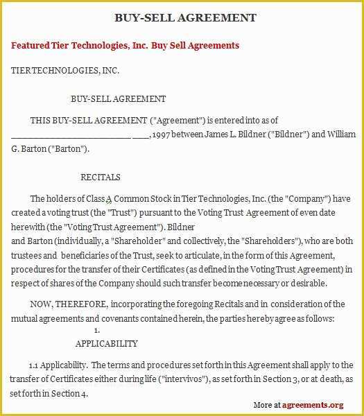 Buyout Agreement Template Free Of Get Sample Buy Sell Agreements