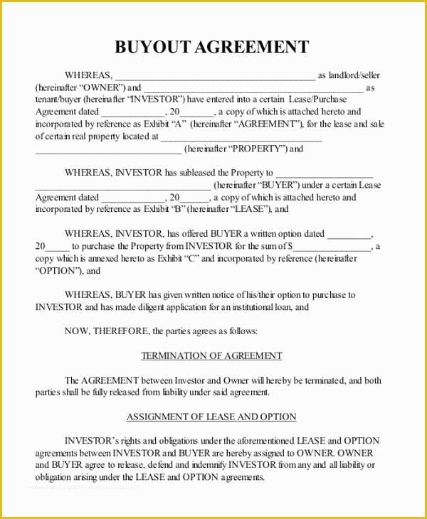 Buyout Agreement Template Free Of Sample Real Estate Agreement form 8 Free Documents In Pdf