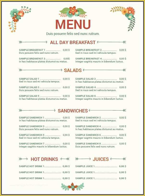 Cafe Menu Template Free Download Of Cafe Menu Templates Free Download Word Template Resume