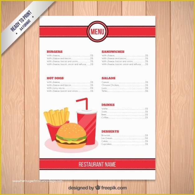 Cafe Menu Template Free Download Of Fast Food Restaurant Menu Template Vector
