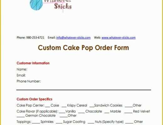 Cake Pop order form Template Free Of 10 Cake order forms Free Samples Examples format