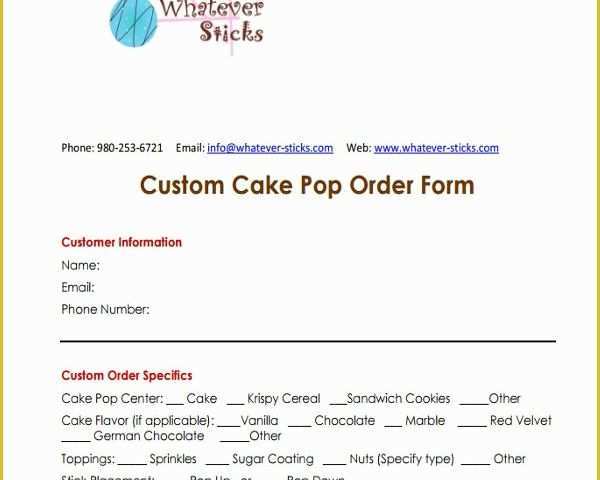 Cake Pop order form Template Free Of 10 Cake order forms Free Samples Examples format