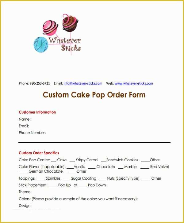 50 Cake Pop order form Template Free