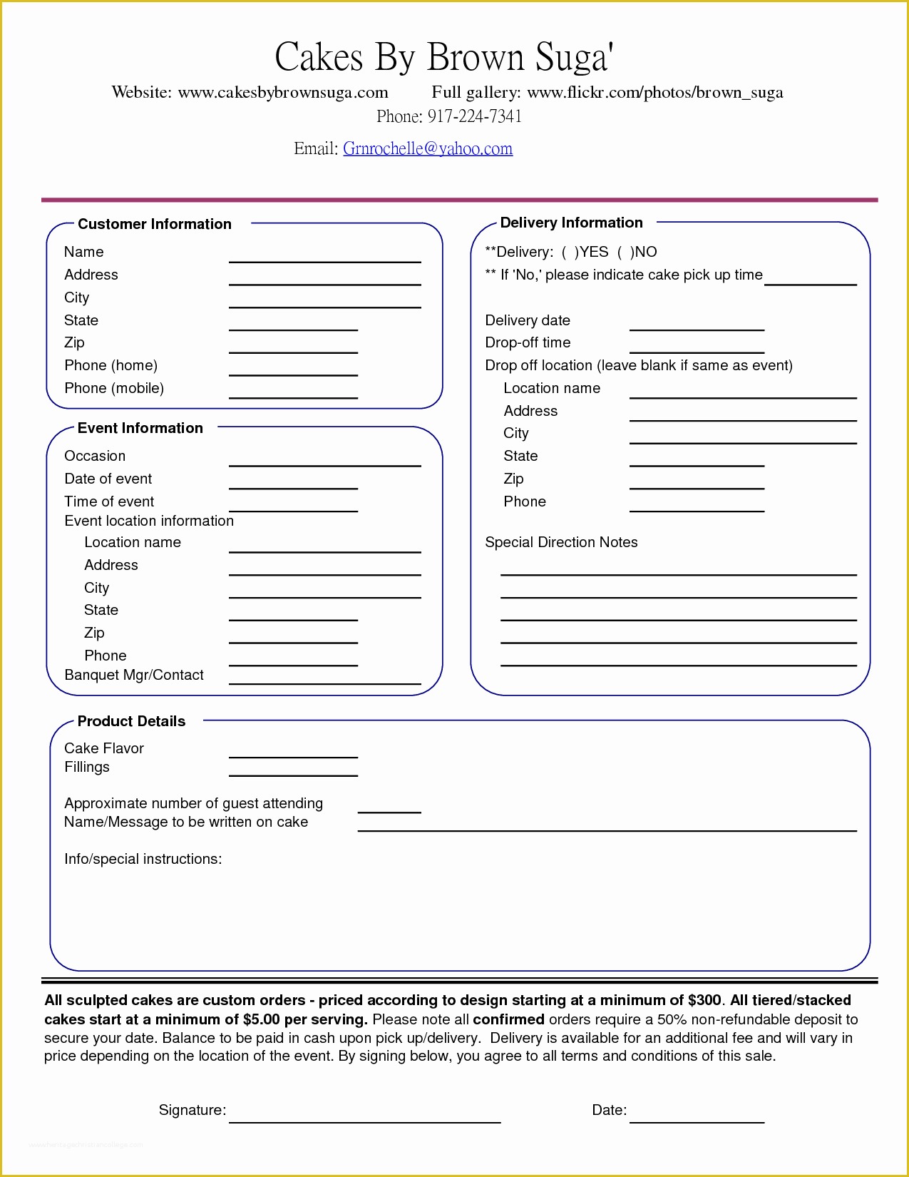 Cake Pop order form Template Free Of Cake order Contract Banquet event order form