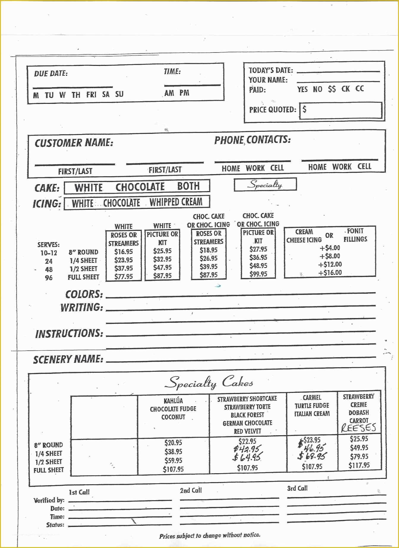 Cake Pop order form Template Free Of Cake order form Template