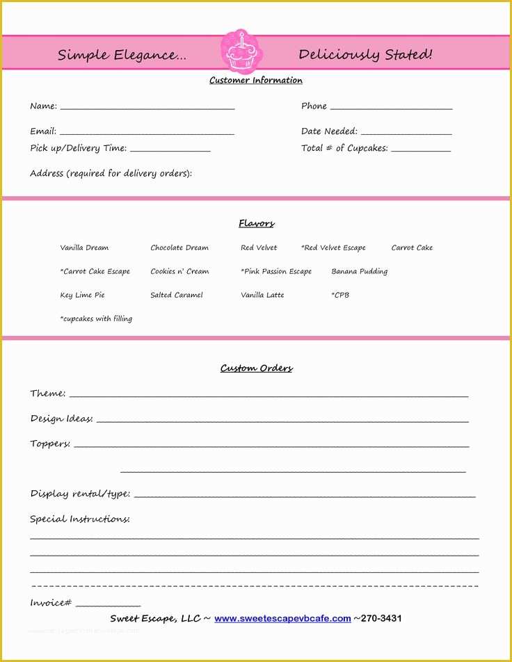 Cake Pop order form Template Free Of Cake order form Templates Free Cupcakes