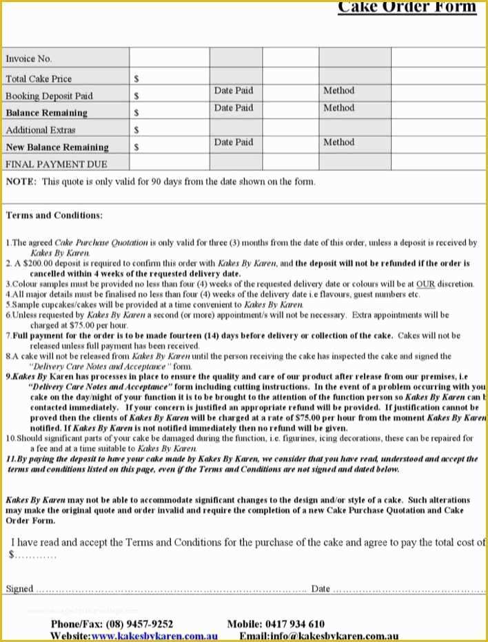 Cake Pop order form Template Free Of Cake order Invoice Template