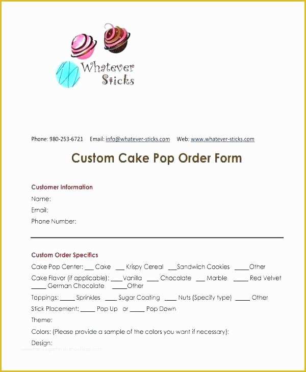 Cake Pop order form Template Free Of Custom order form Template Document Tee Shirt order form