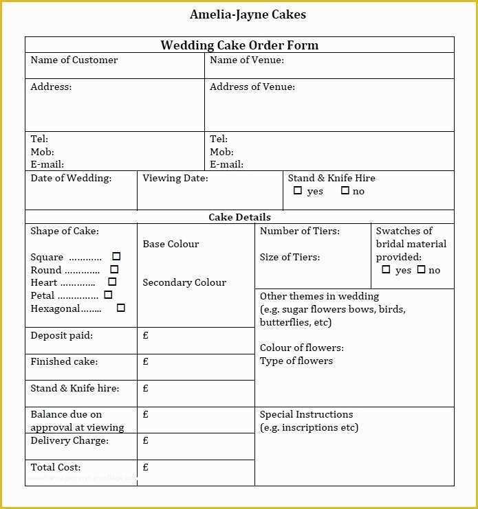 Cake Pop order form Template Free Of Download order A Wedding Cake
