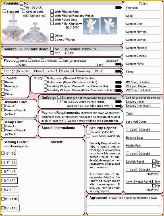 Cake Pop order form Template Free Of Wedding Cake Contract Template