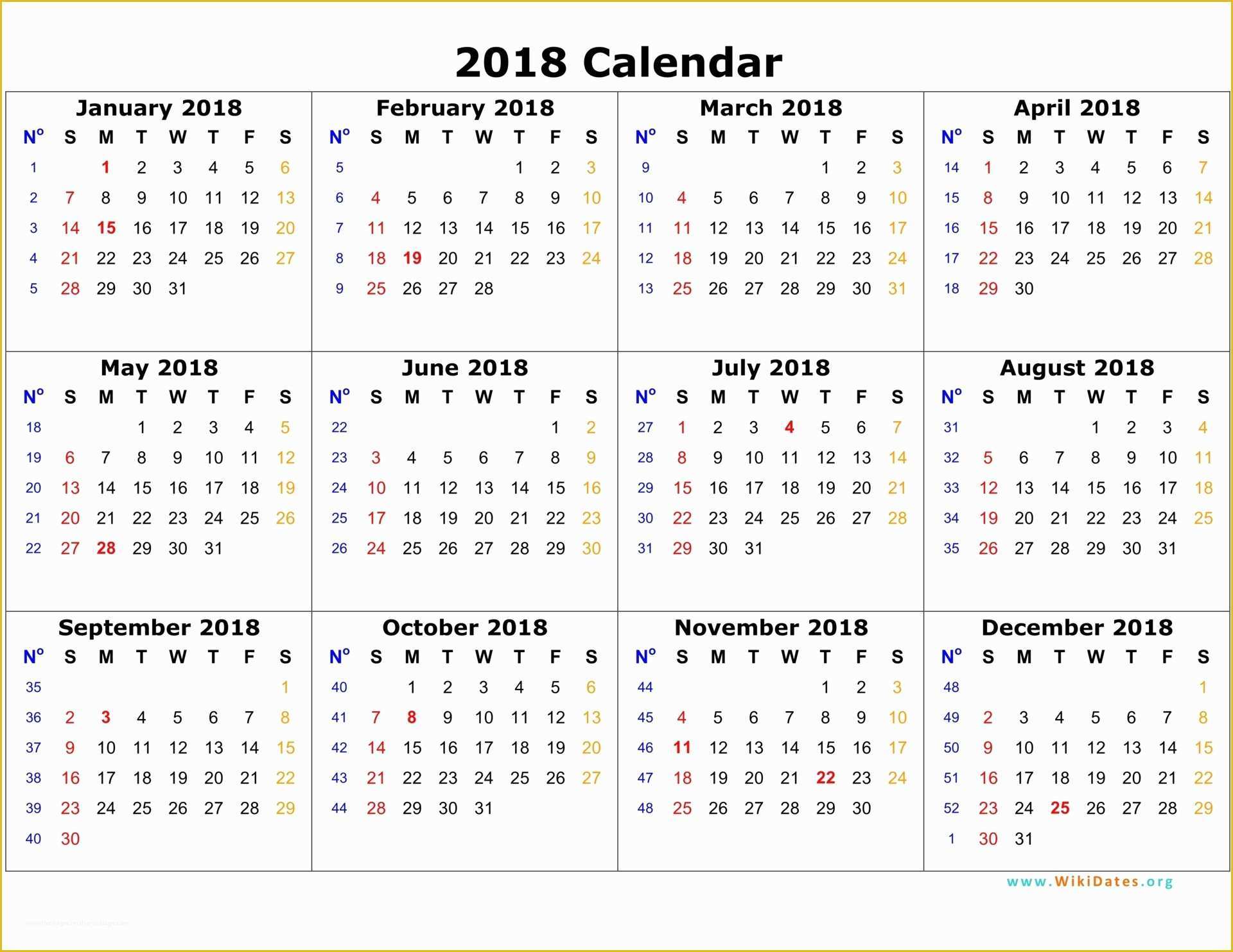 Calendar Template Free 2018 Of 2018 Calendar