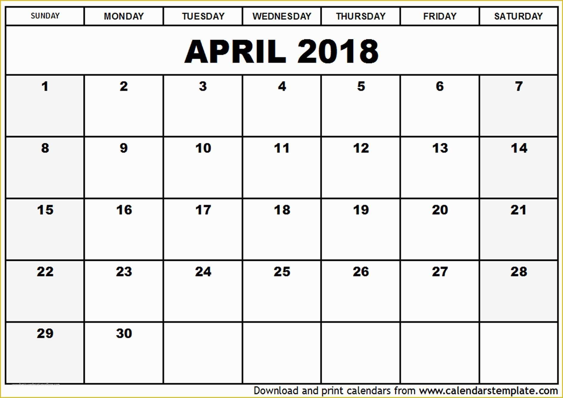 Calendar Template Free 2018 Of April 2018 Calendar Template