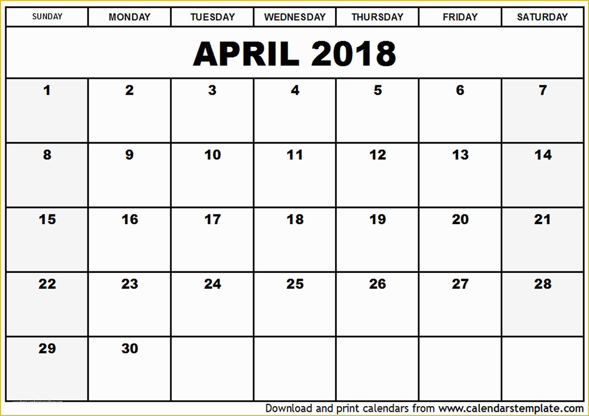 Calendar Template Free 2018 Of April 2018 Calendar Template