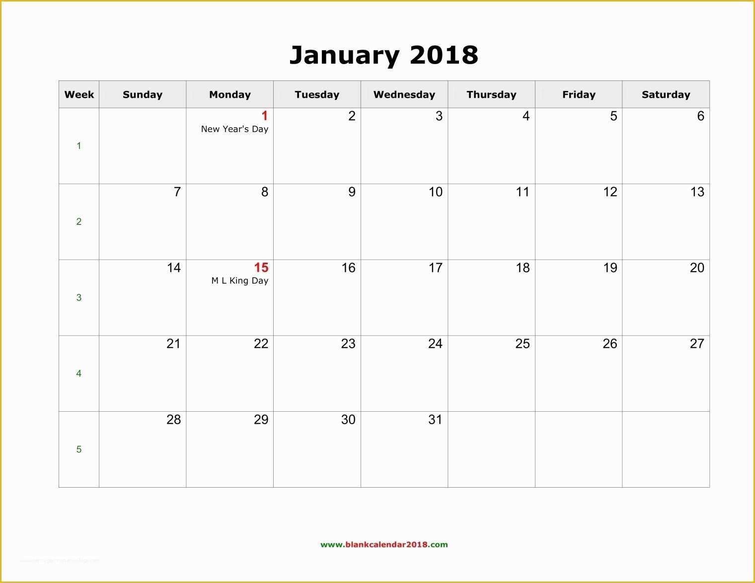 Calendar Template Free 2018 Of Blank Calendar 2018