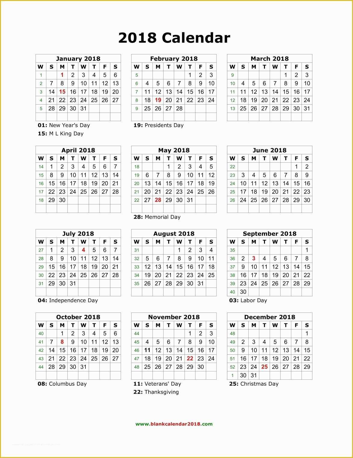 Calendar Template Free 2018 Of Blank Calendar 2018