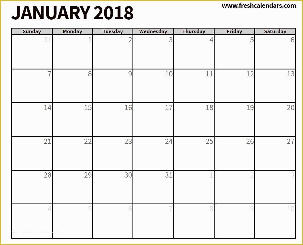 Calendar Template Free 2018 Of Blank January 2018 Calendar Printable Templates