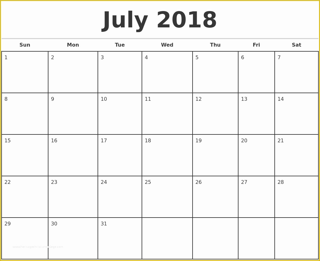 Calendar Template Free 2018 Of Free July 2018 Calendar Pdf