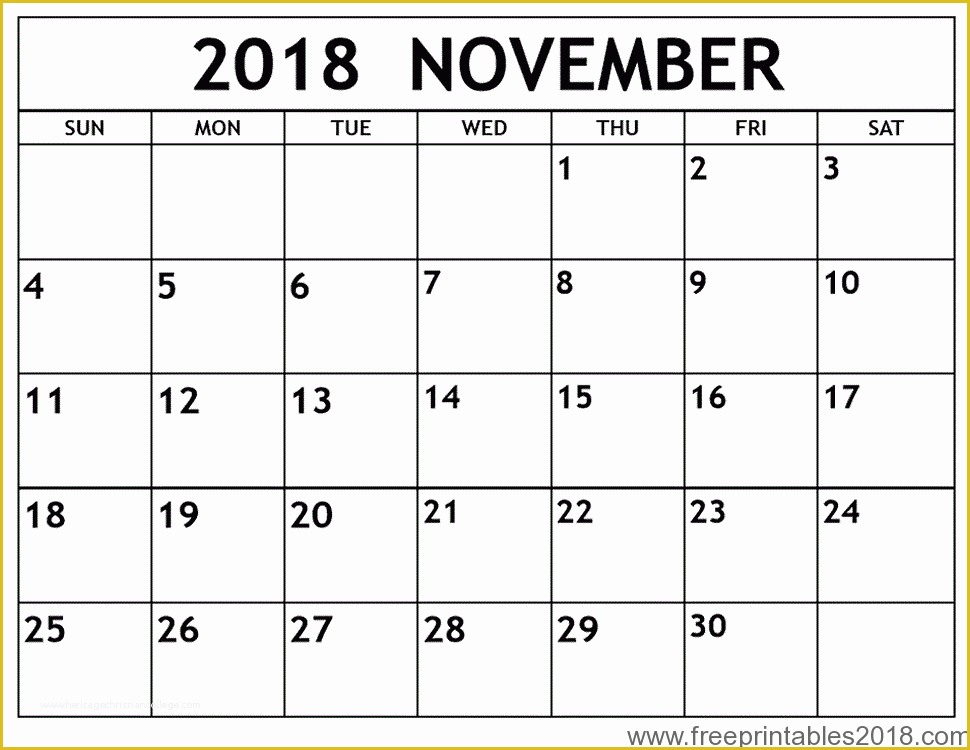 Calendar Template Free 2018 Of Free Printable Calendar November 2018