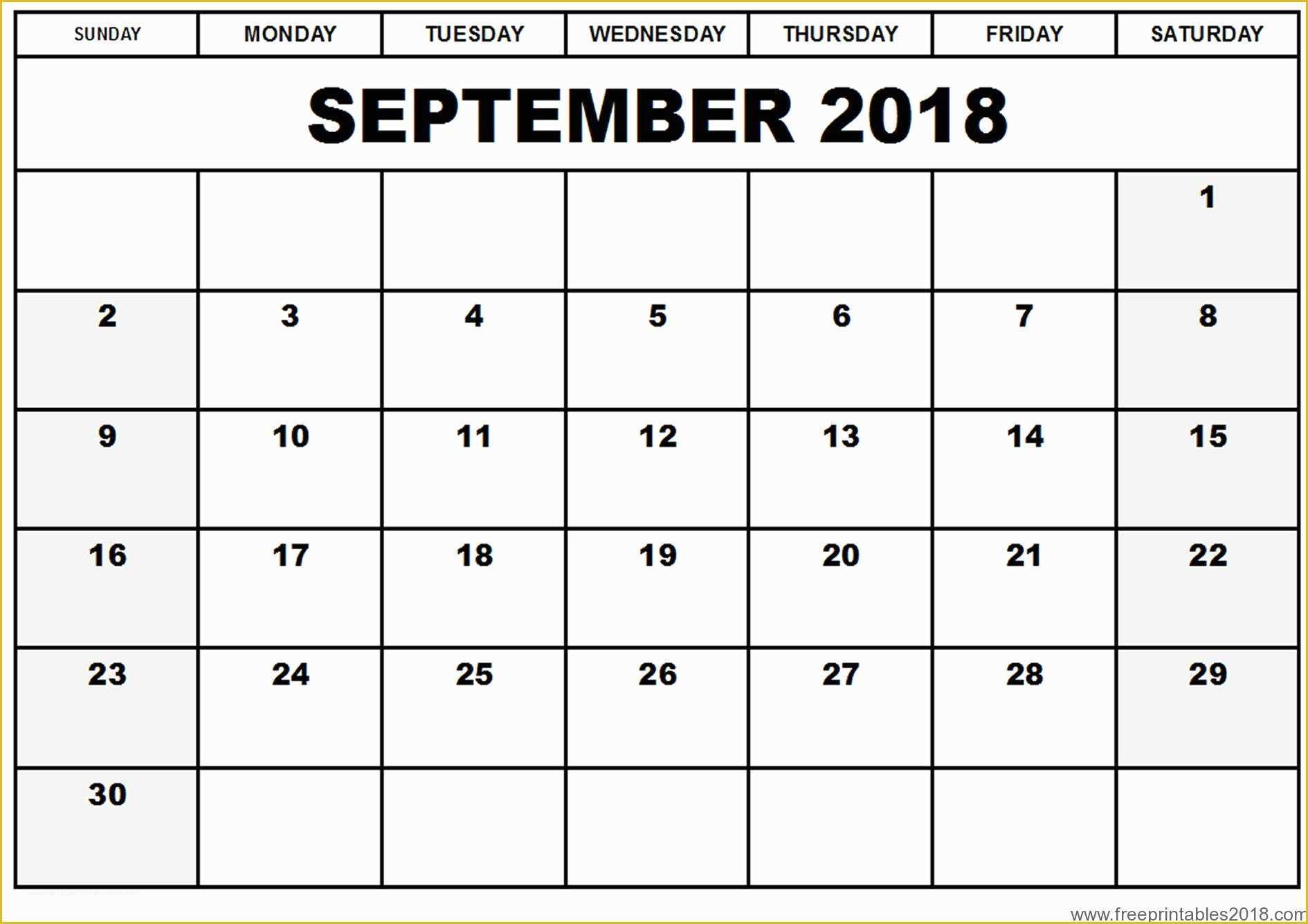 Calendar Template Free 2018 Of Free Printable Calendar September 2018