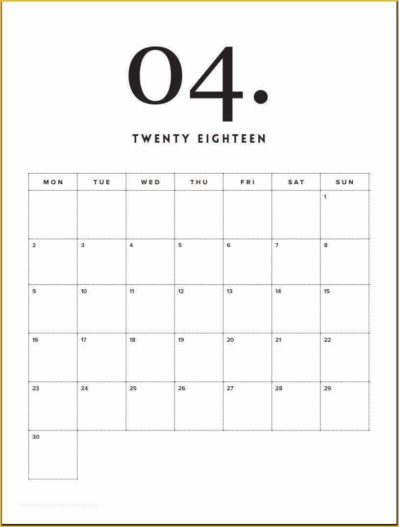 Calendar Template Free 2018 Of Free Printable Minimal Calendar 2018