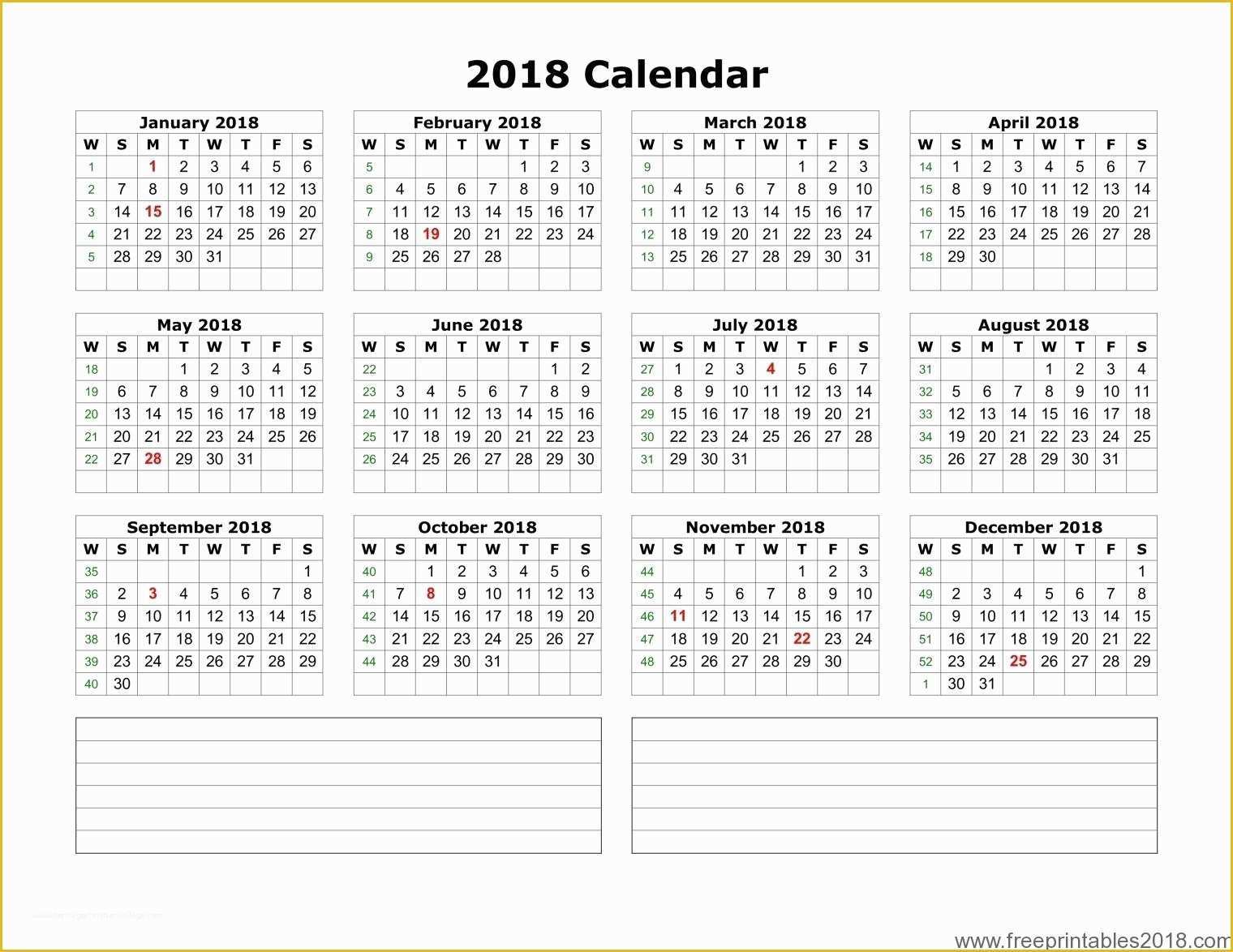 Calendar Template Free 2018 Of Printable Calendar 2018 January to December with