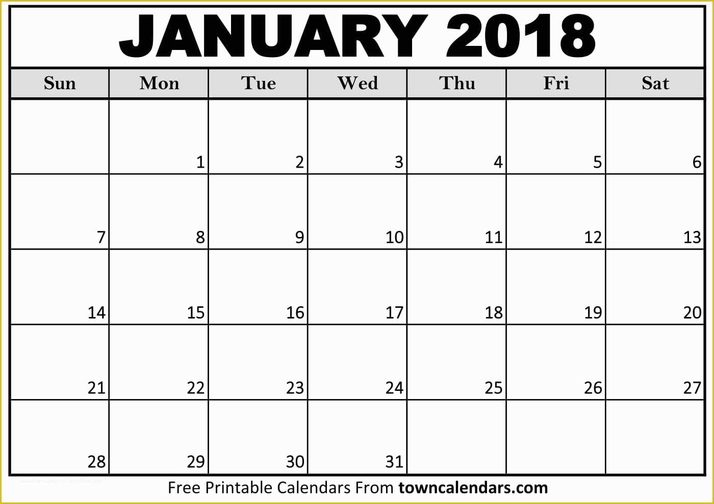 Calendar Template Free 2018 Of Printable January 2018 Calendar towncalendars
