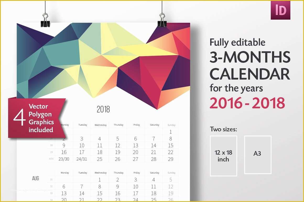 Calendar Template Indesign Free Of 3 Months Calendar Template 2016 2018 Templates