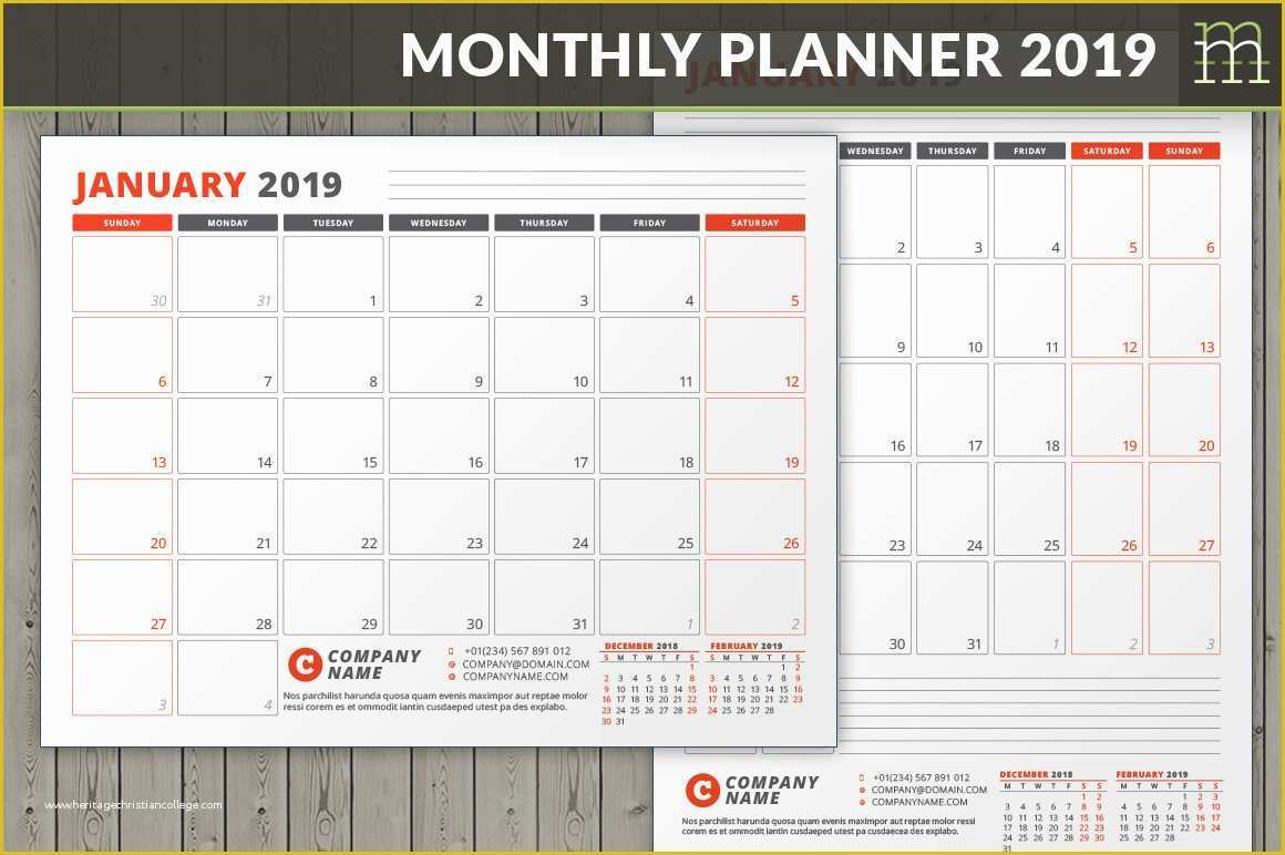 Calendar Template Indesign Free Of Editable Monthly Planner 2019 Indesign Template