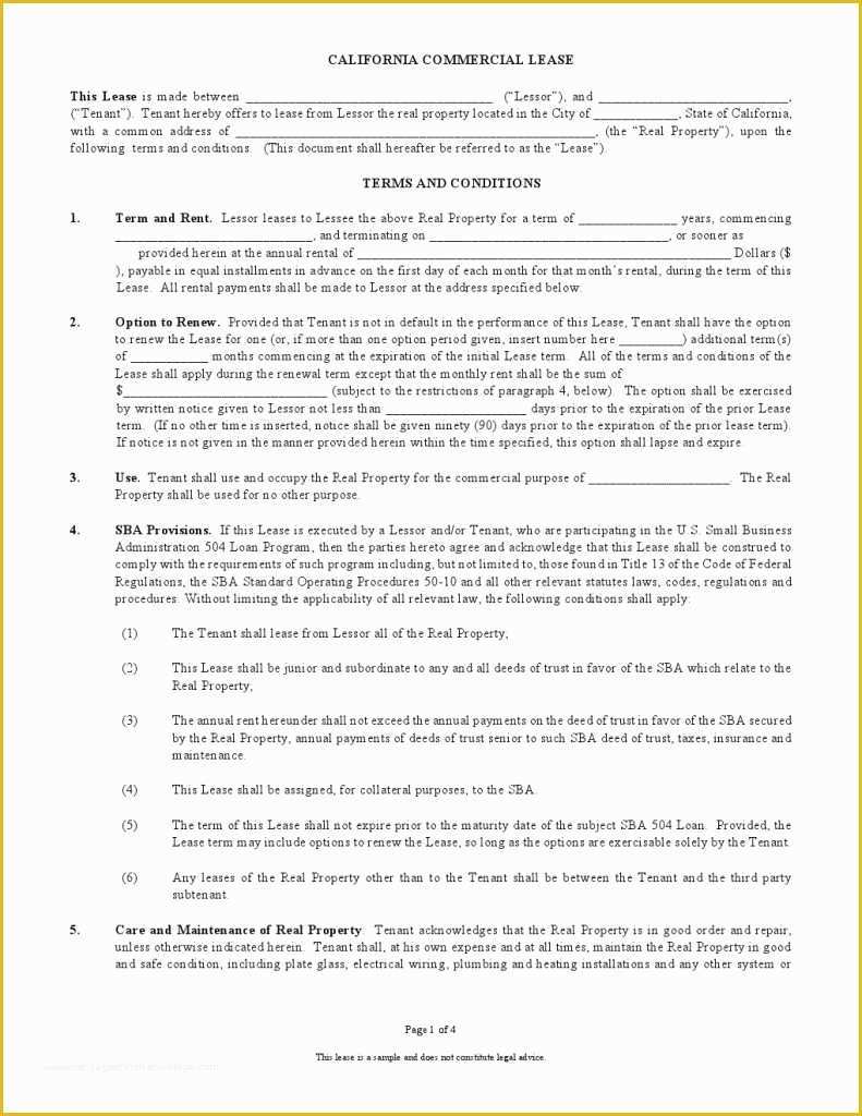 California Commercial Lease Agreement Template Free Of California Mercial Lease Agreement