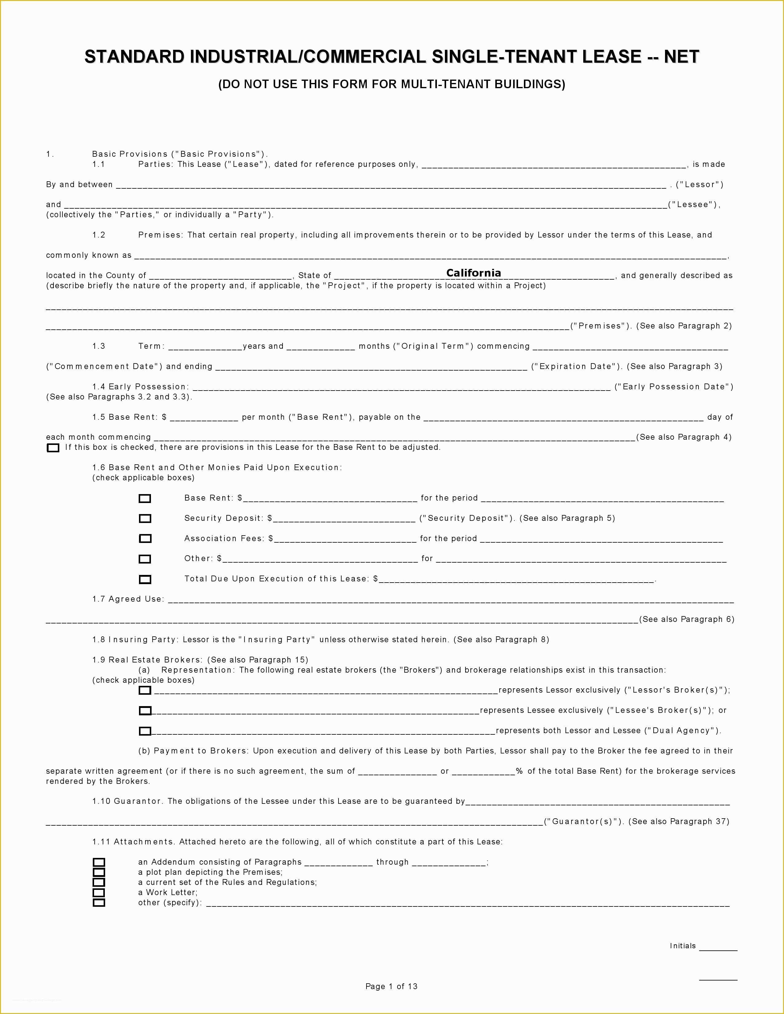 California Commercial Lease Agreement Template Free Of Free California Mercial Lease Agreement Single Tenant